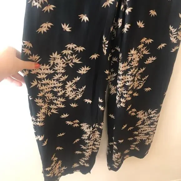 Zara Black Leaf Print Sleeveless Wide Leg Jumpsuit - Picture 5 of 9